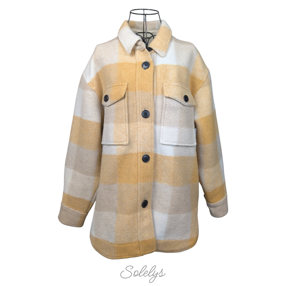 Isabel Marant Etoile Harveli Honey Yellow Oversized Plaid Wool Shacket 36 Small